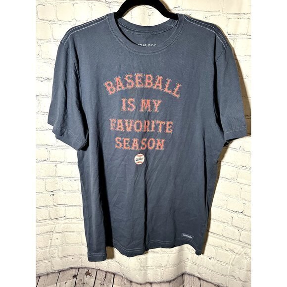 LIFE IS GOOD - BASEBALL IS MY FAVORITE SEASON - MENS BLUE T-SHIRT (M) EUC GENTLY - Picture 1 of 4